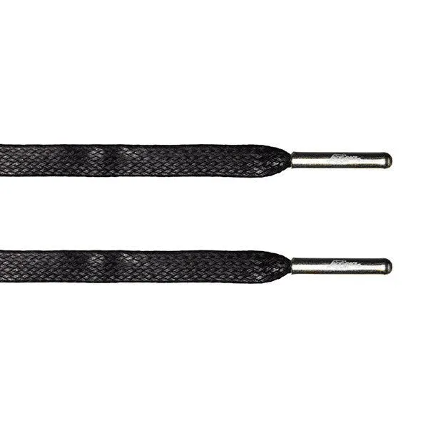 Black Waxed Flat Lace - Silver Metal Aglet