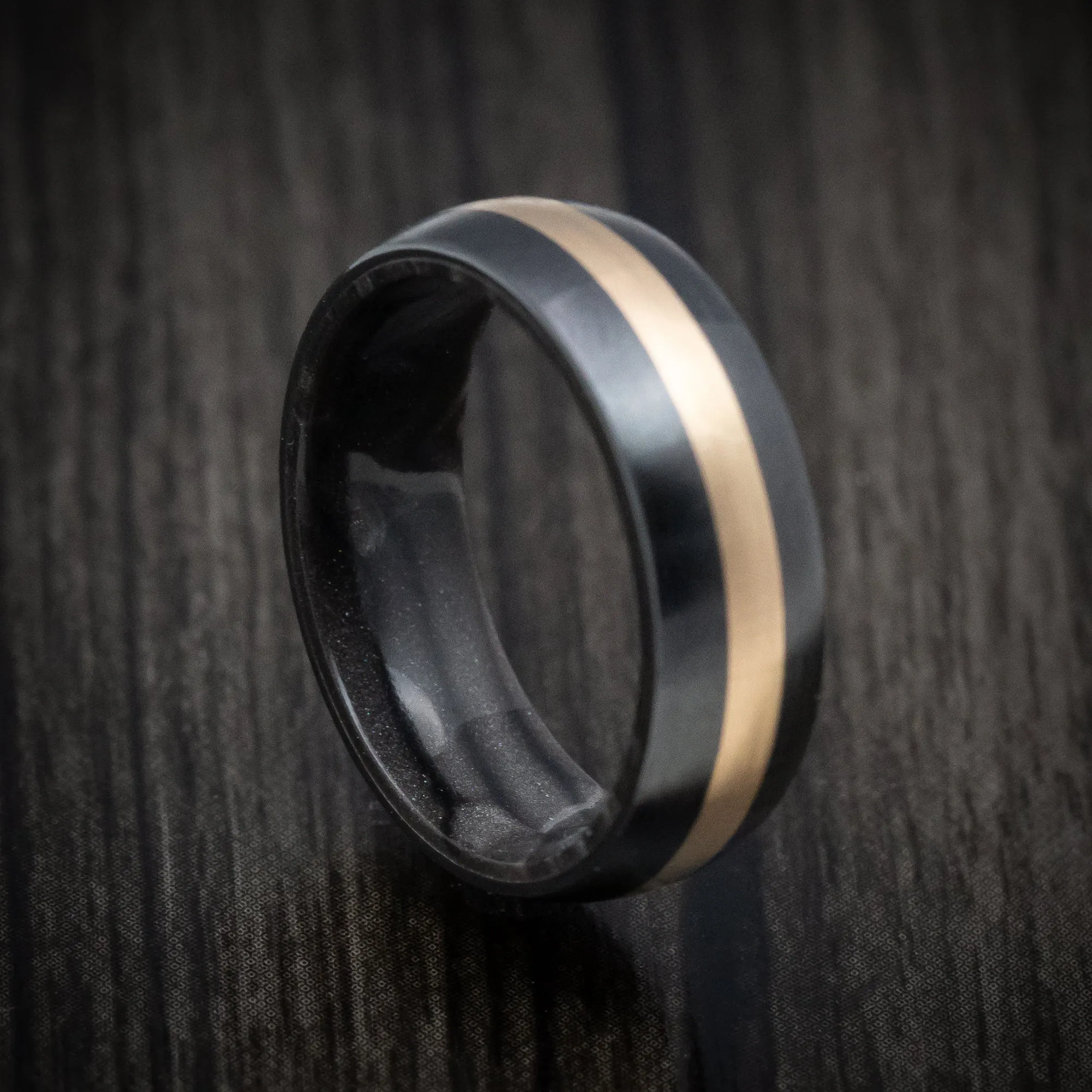 Black Zirconium and Juma Sleeve Men's Ring with 14K Gold Inlay Custom Made Band