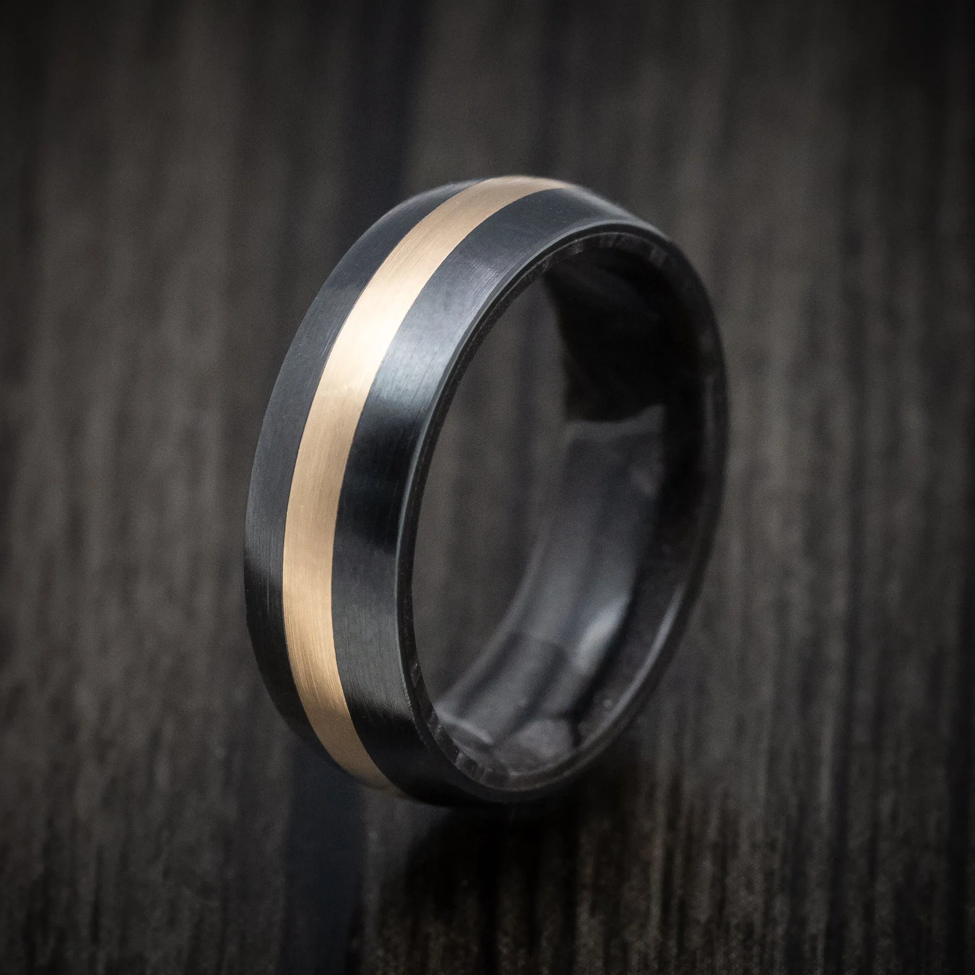 Black Zirconium and Juma Sleeve Men's Ring with 14K Gold Inlay Custom Made Band