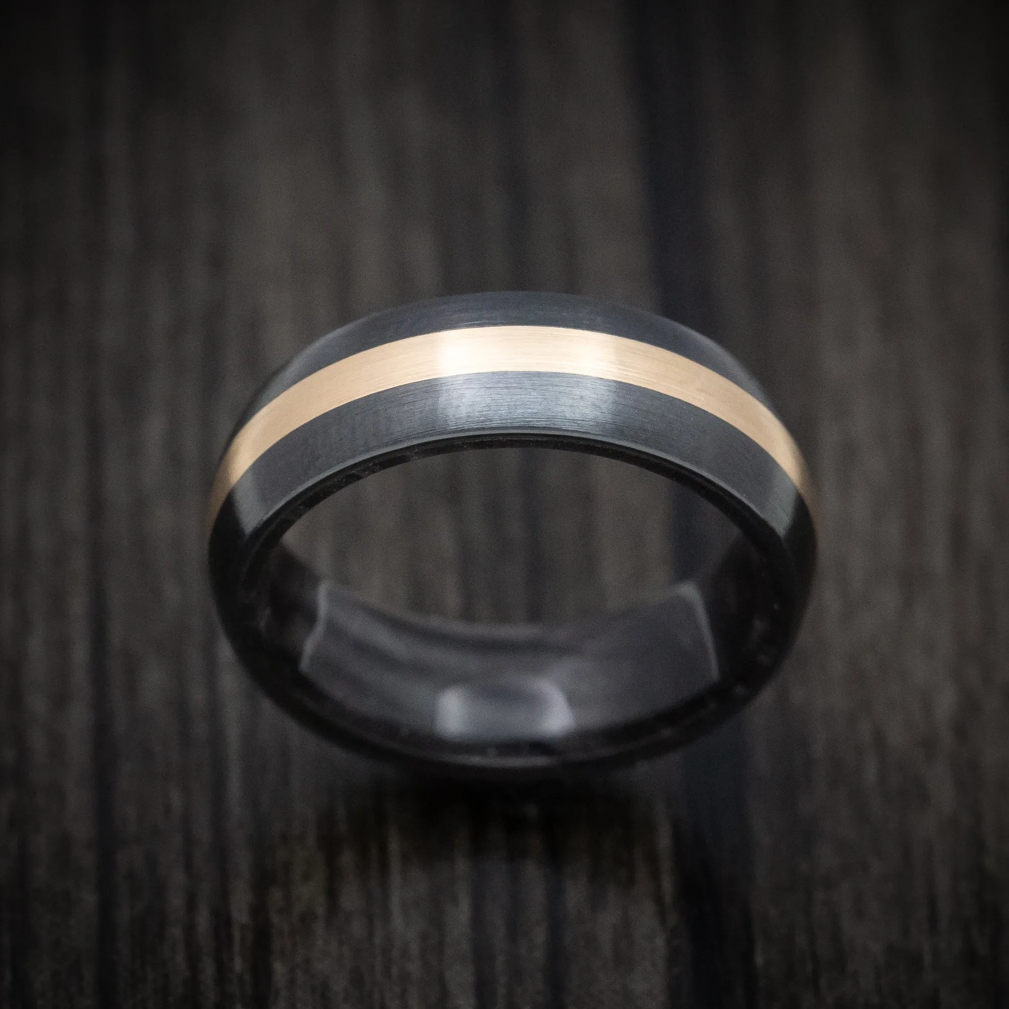 Black Zirconium and Juma Sleeve Men's Ring with 14K Gold Inlay Custom Made Band