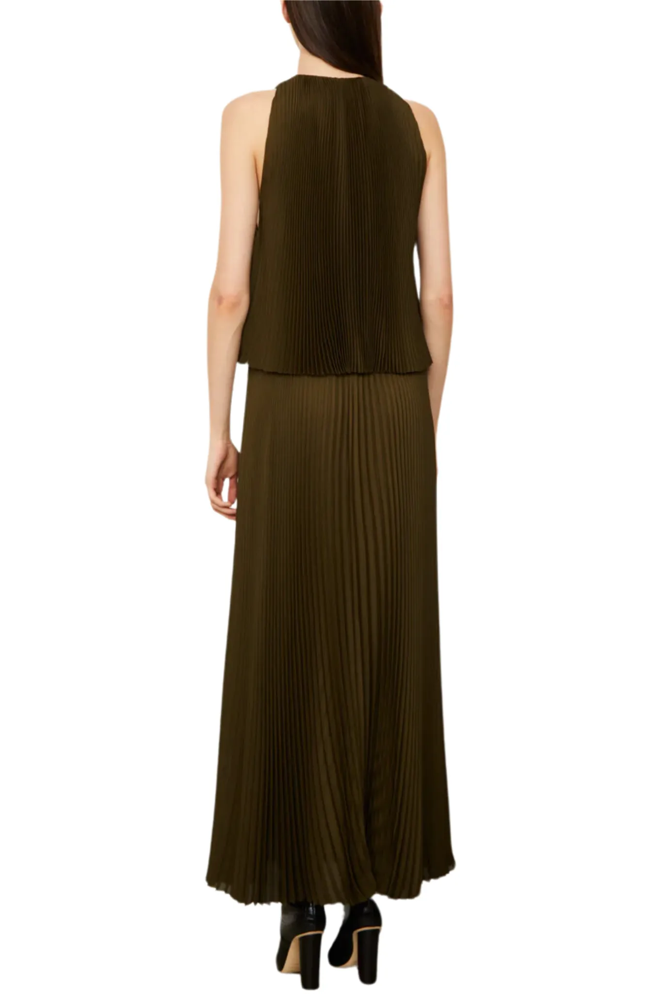 Brandon Maxwell Hallett Pleated Two Tiered Tea Length Dress