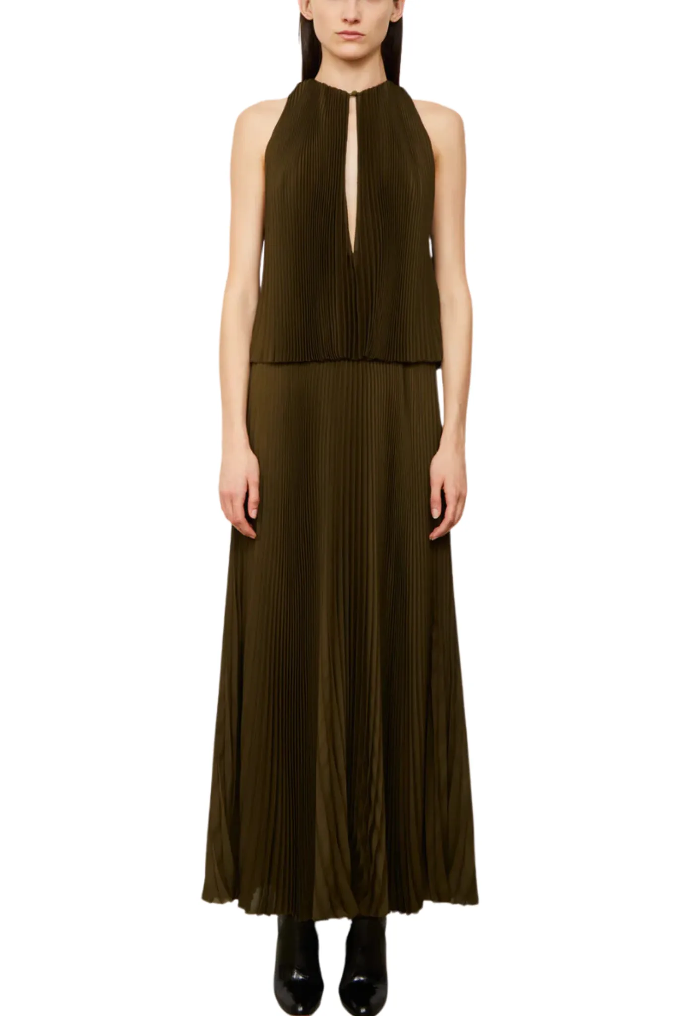 Brandon Maxwell Hallett Pleated Two Tiered Tea Length Dress