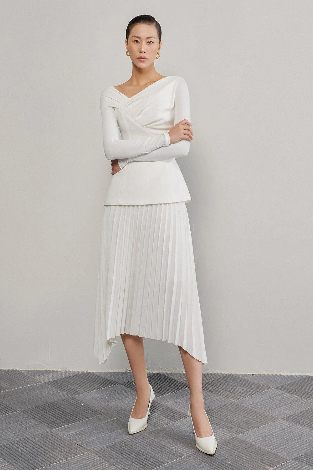 Brianna Pleated Symmetric Flap Cotton Midi Skirt