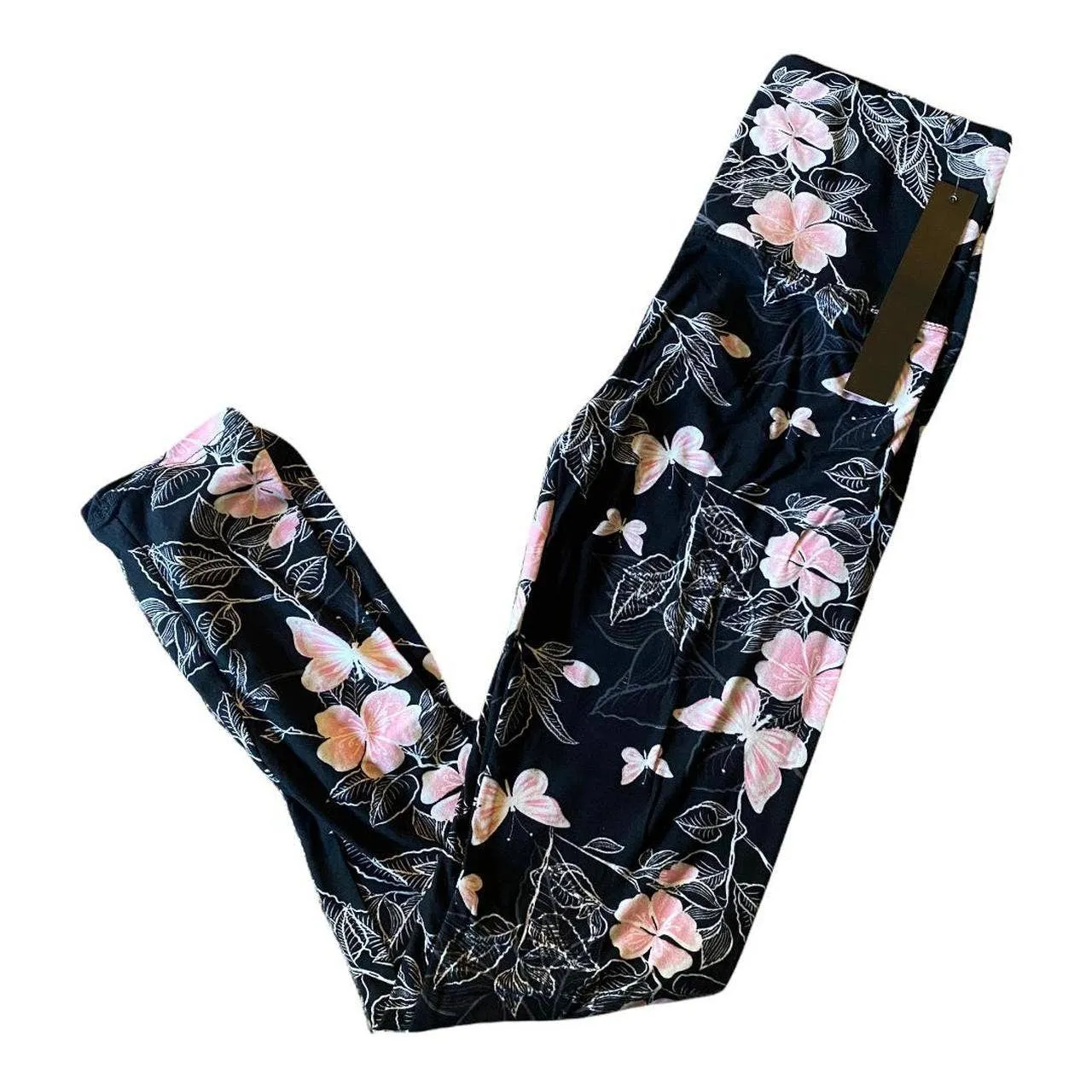 Butterfly Black & Pink Soft Yoga Style Leggings One Size