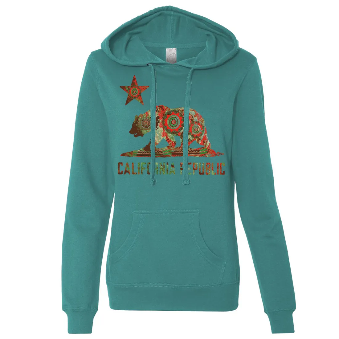 California Chumash Mandala Bear Ladies Lightweight Fitted Hoodie