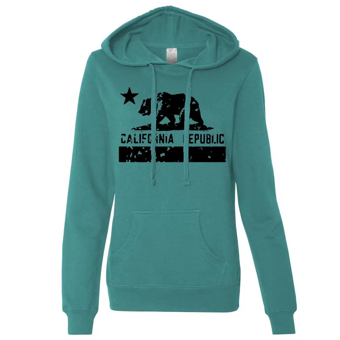 California Flag Black Print Silhouette Ladies Fitted Hoodie