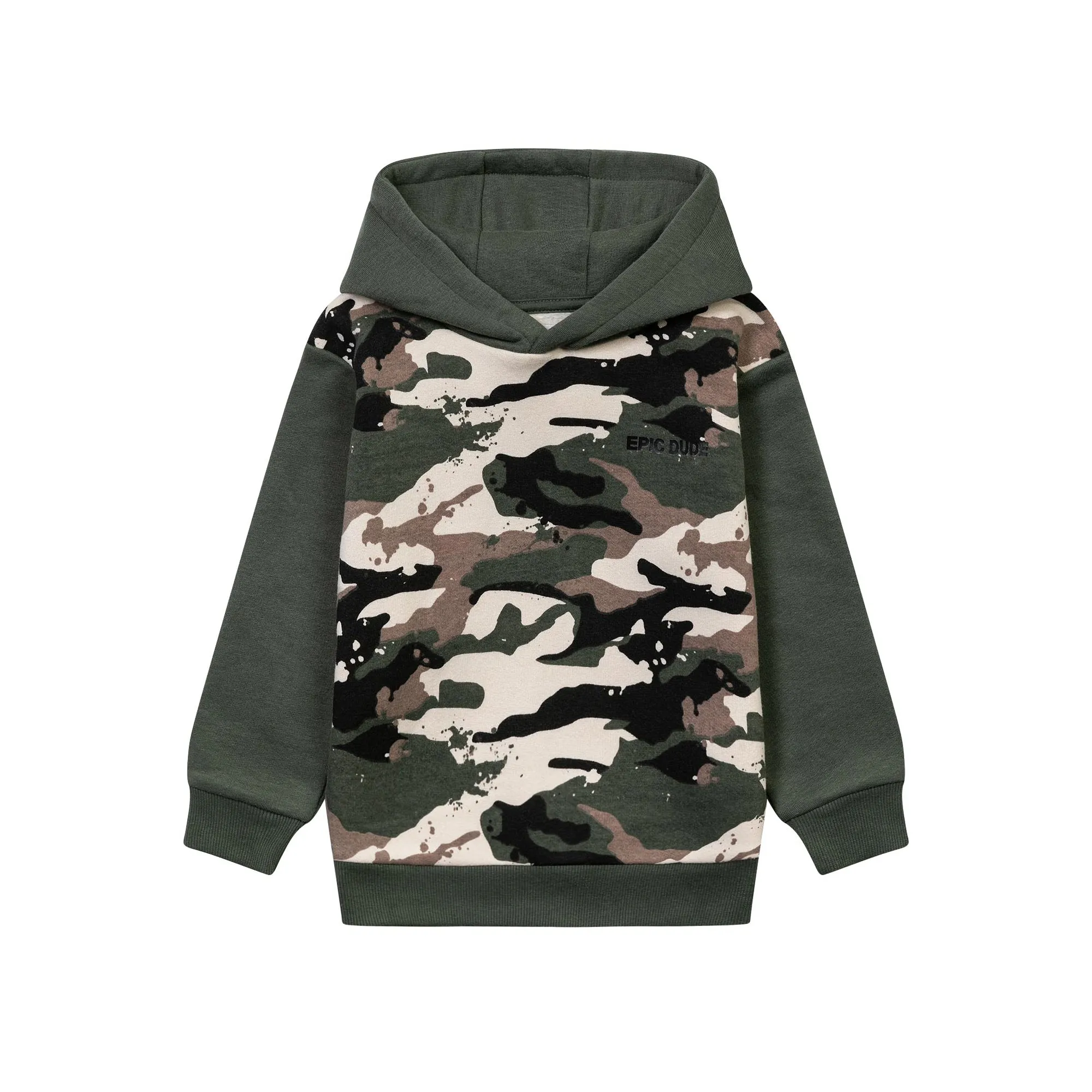 Camo Printed Green Slogen Fleece Tracksuit For Boys