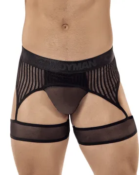 Candyman 99403 Stripes Gaterbelt Thongs Black