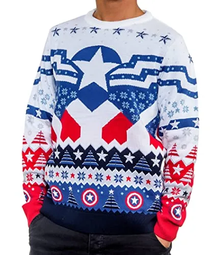 Captain America Sam Wilson Ugly Christmas Sweater for Men or Women Marvel Avengers Gift (Size: M)