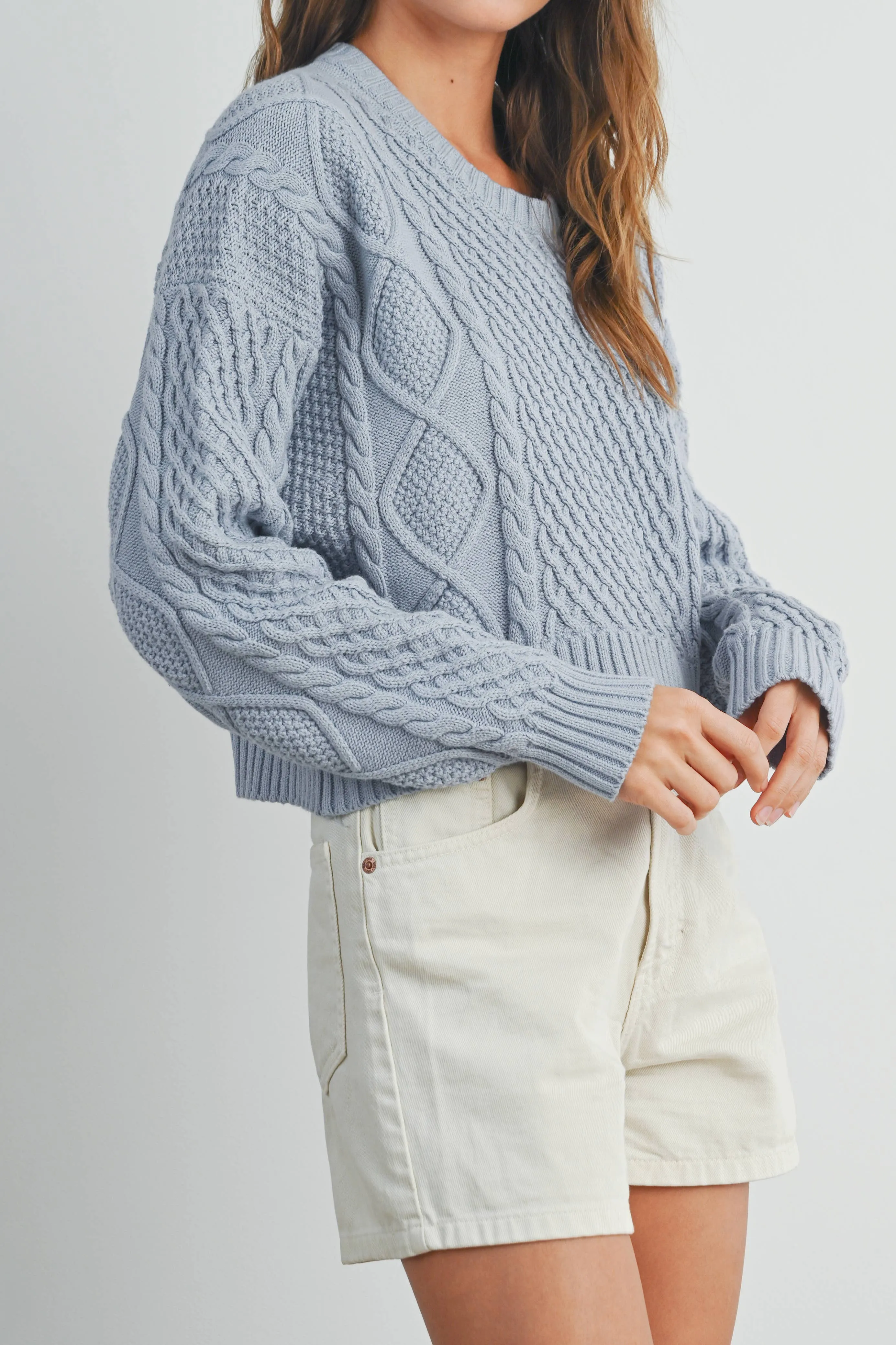 Casual Solid Cable Knit Sweater