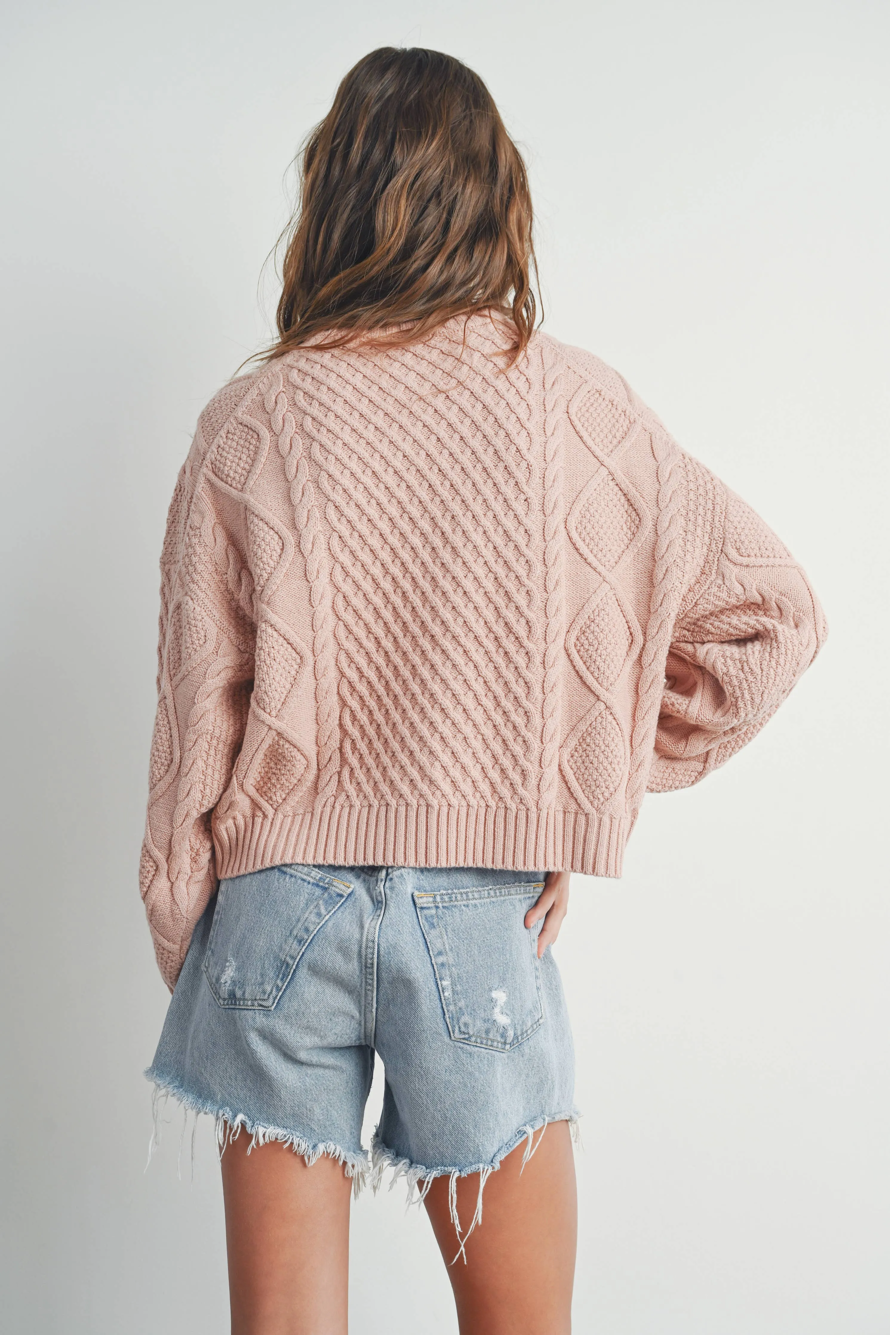 Casual Solid Cable Knit Sweater