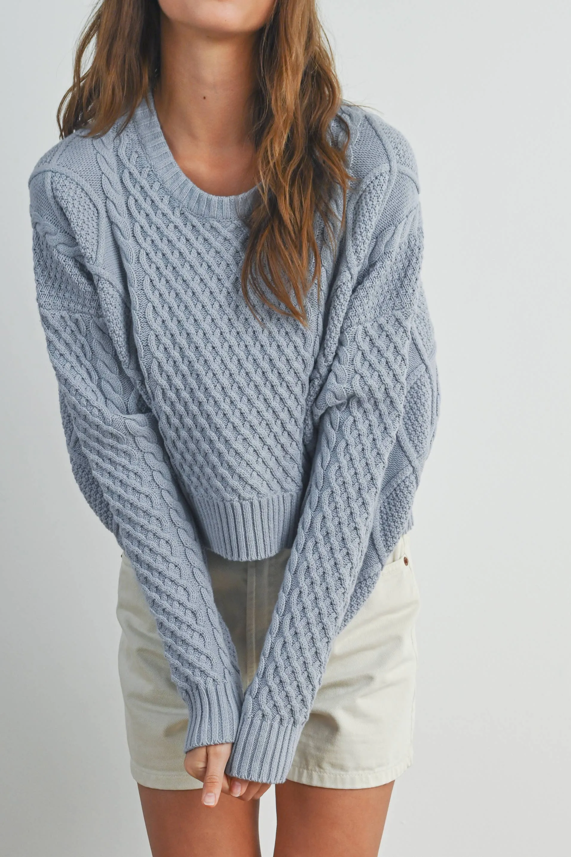 Casual Solid Cable Knit Sweater