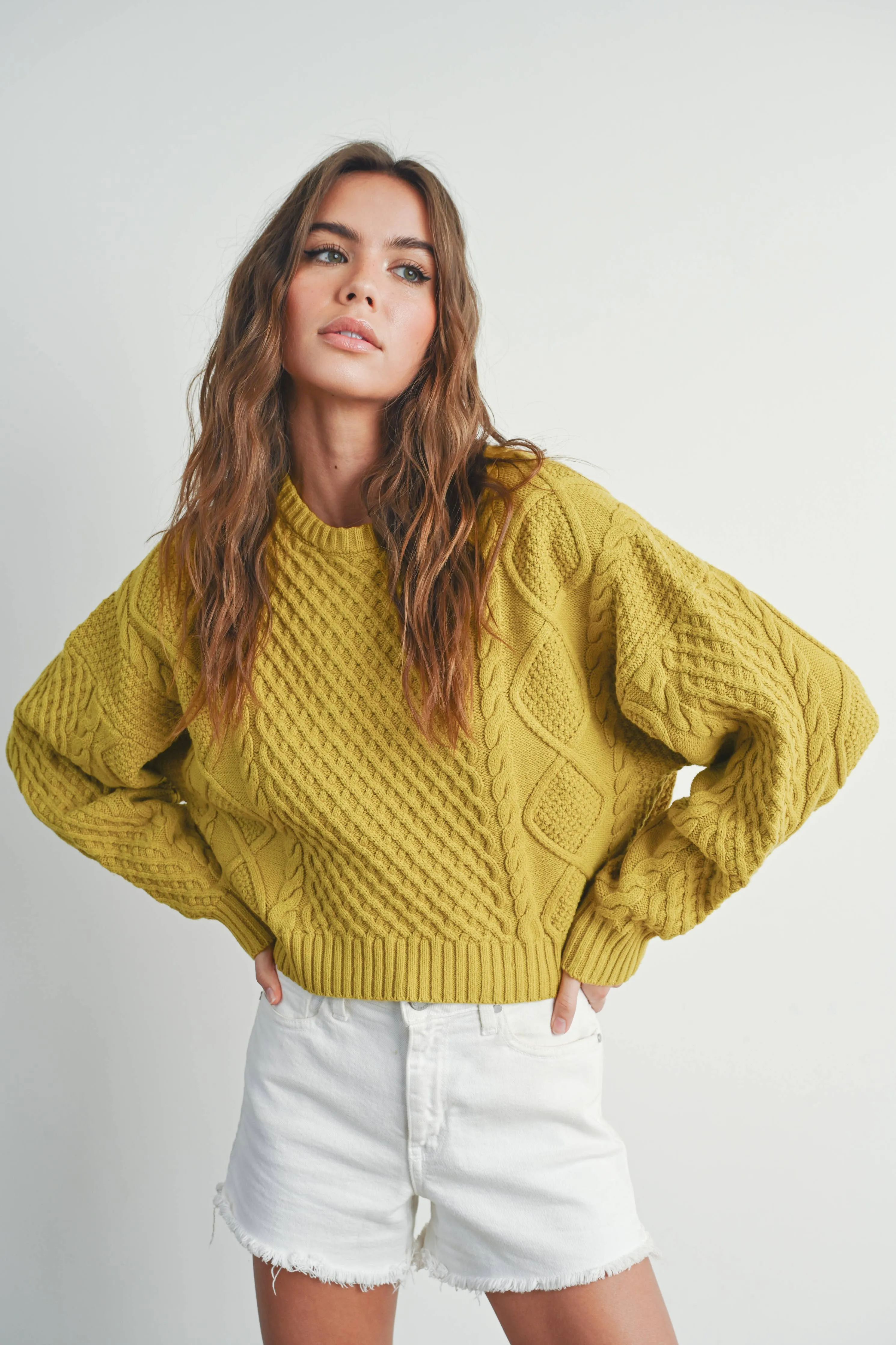 Casual Solid Cable Knit Sweater