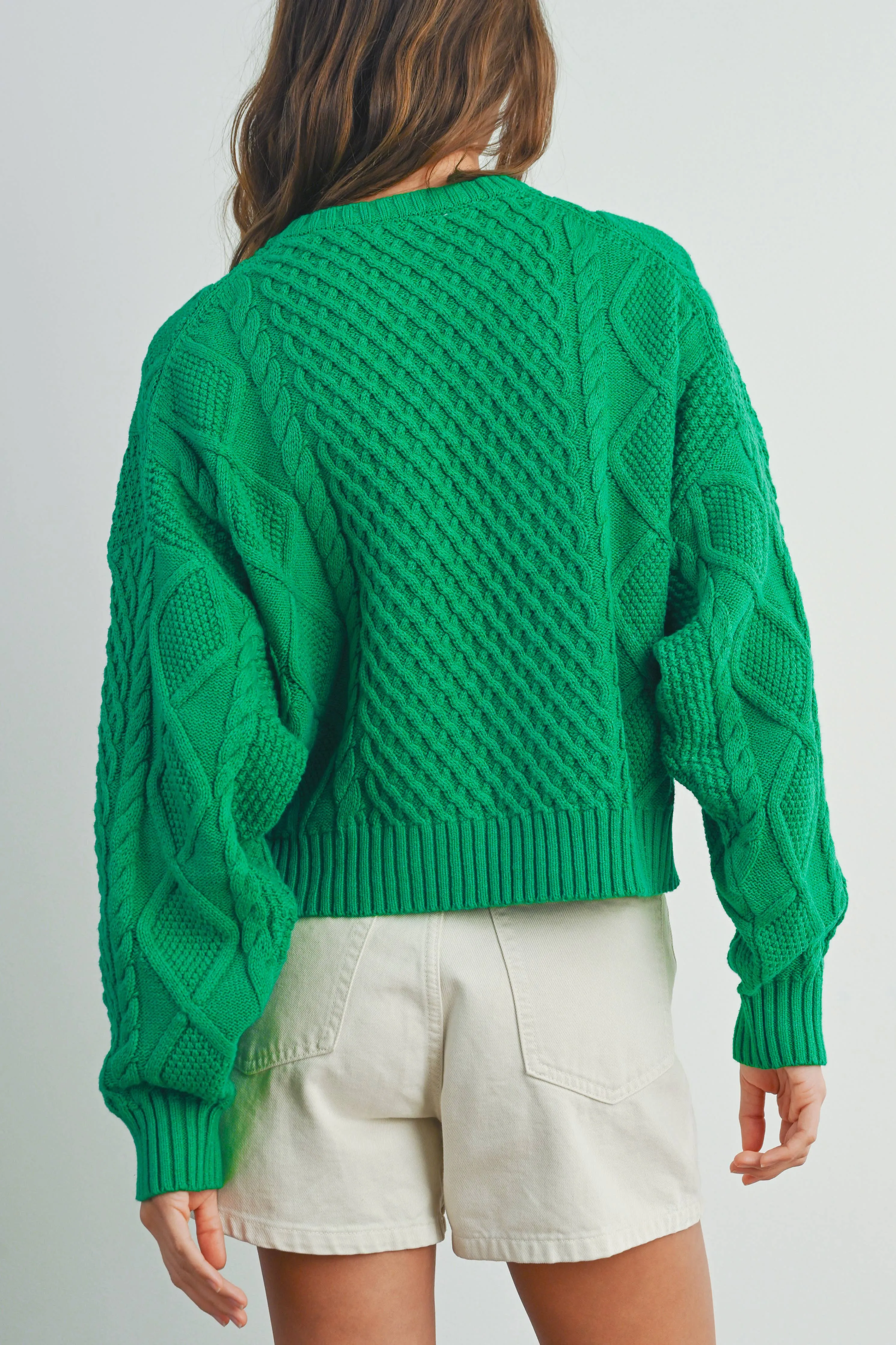 Casual Solid Cable Knit Sweater