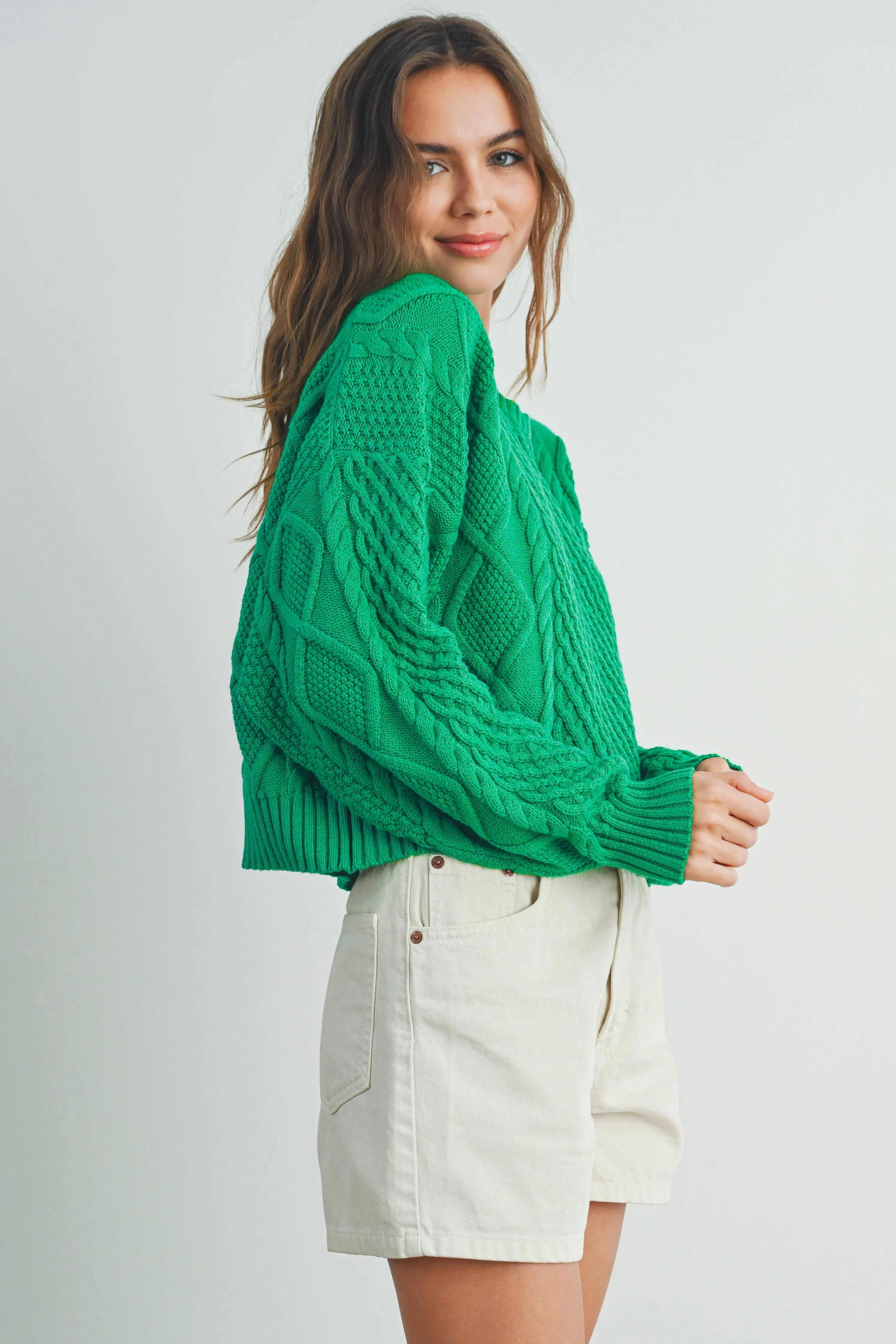 Casual Solid Cable Knit Sweater