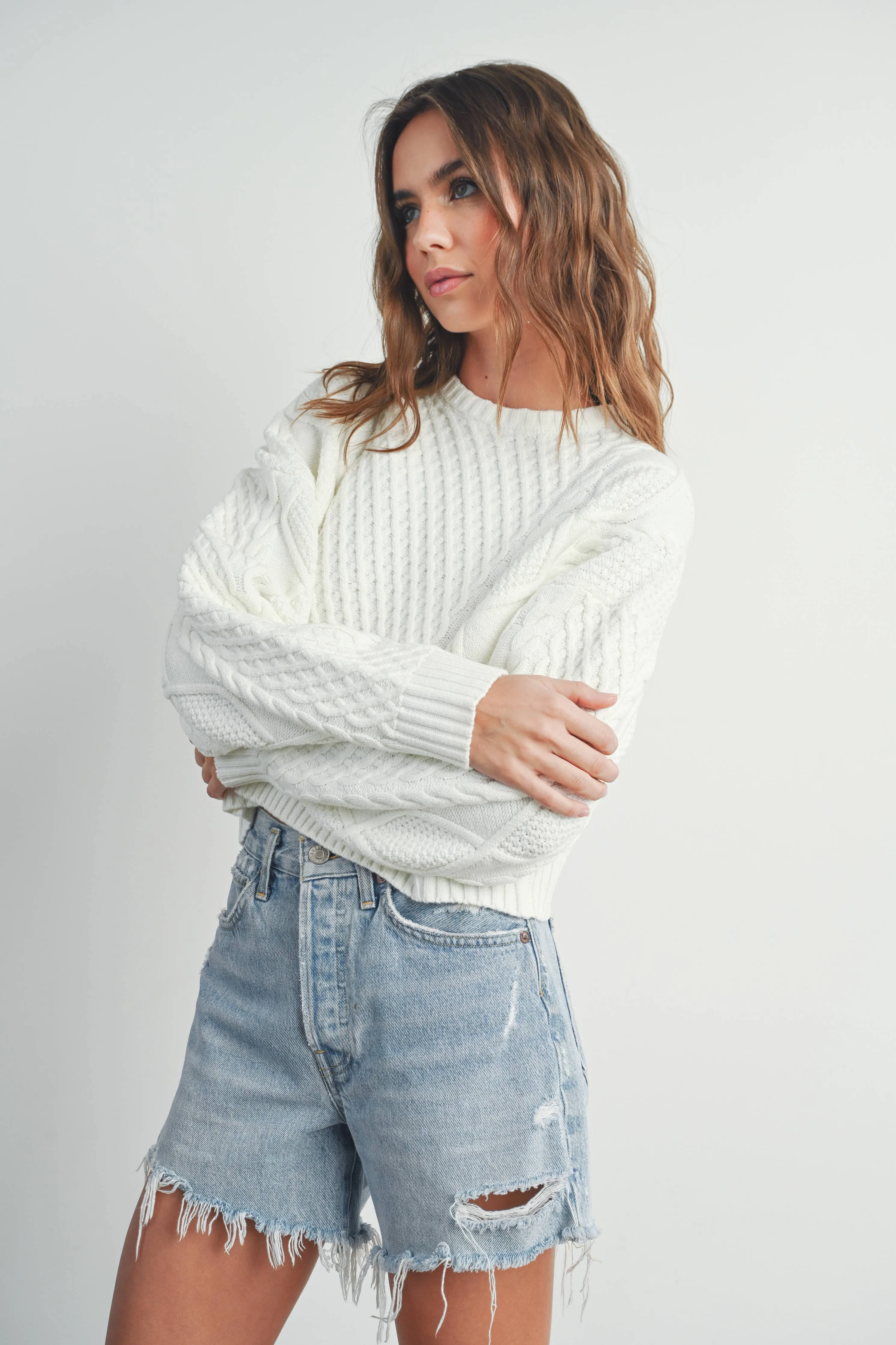 Casual Solid Cable Knit Sweater