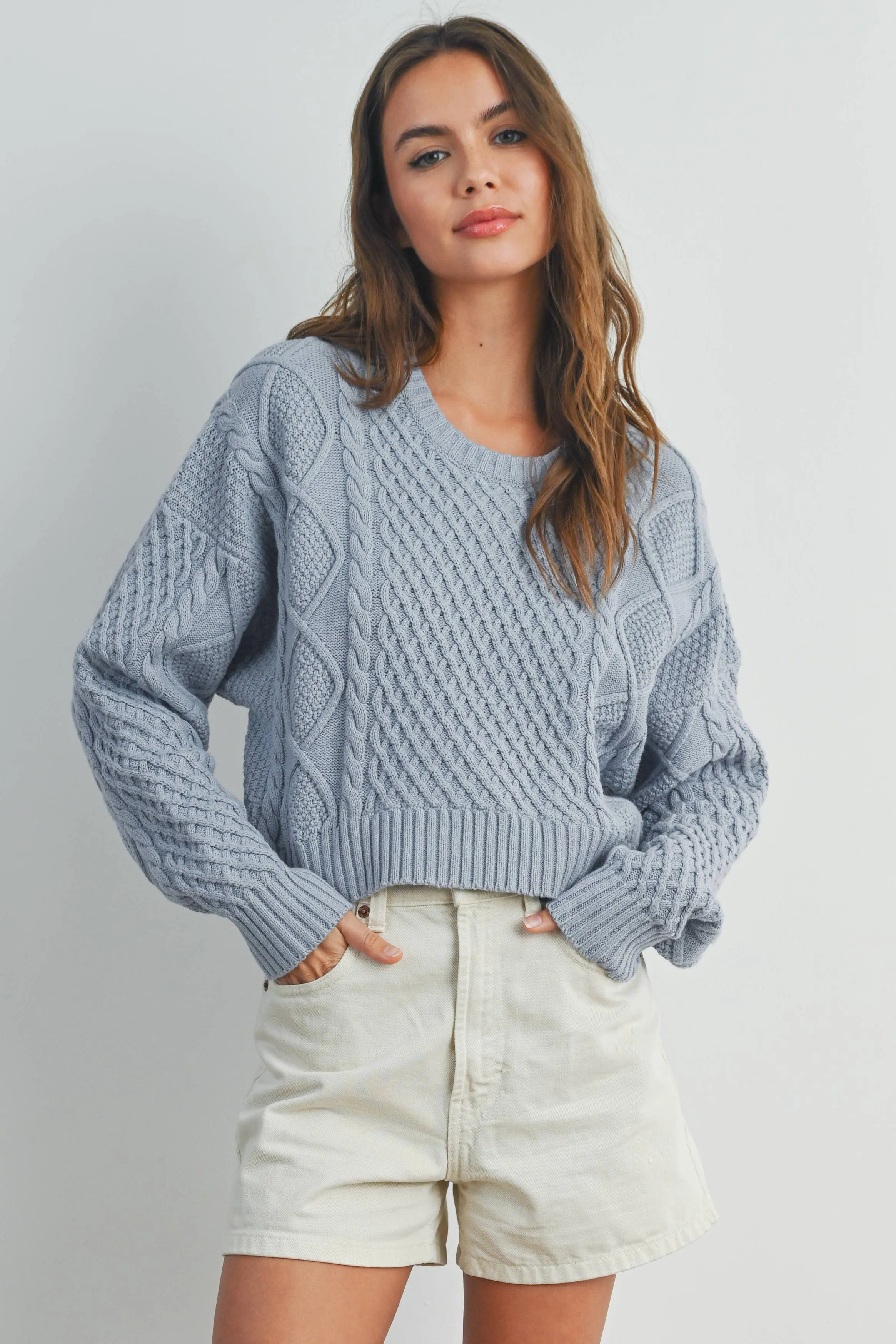 Casual Solid Cable Knit Sweater