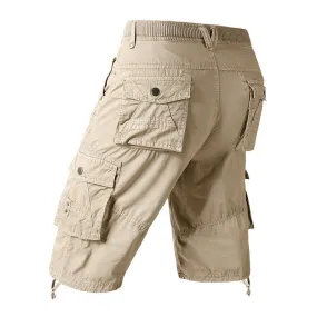 Casual Straight Leg Solid Color Multi-pocket Men's Shorts