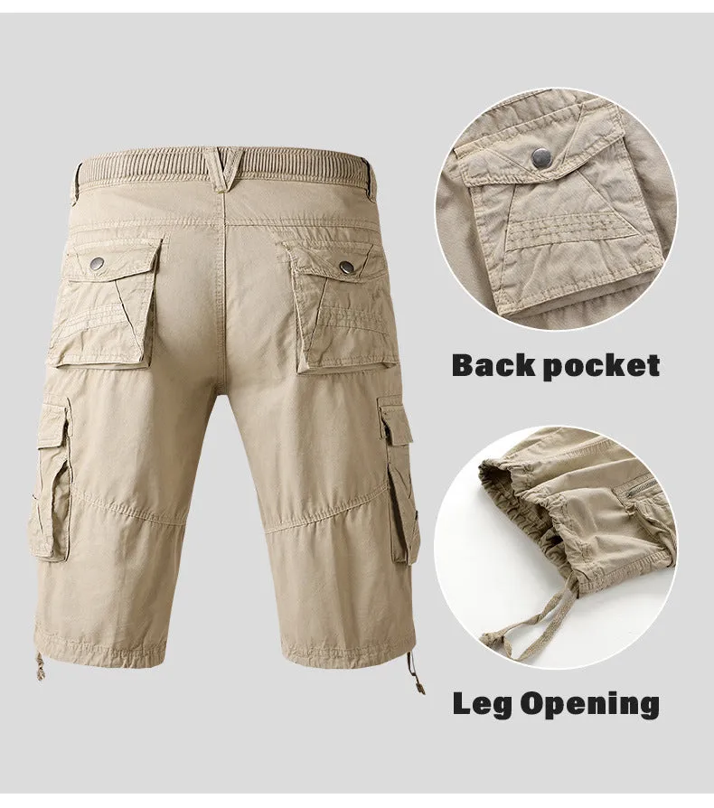 Casual Straight Leg Solid Color Multi-pocket Men's Shorts