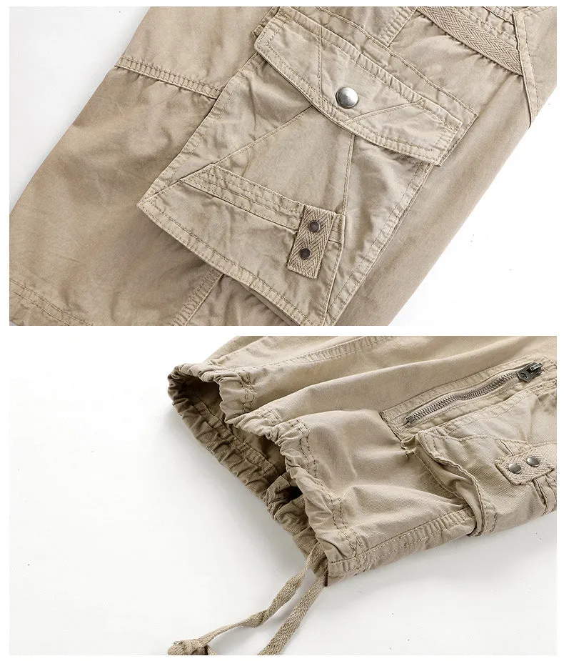 Casual Straight Leg Solid Color Multi-pocket Men's Shorts