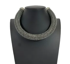 Chanel - 17K CC Rhinestone Crystal Choker Necklace - Black / Silver