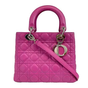 Christian Dior Lady Dior Cannage Medium Rani Pink Top Handle Shoulder Strap