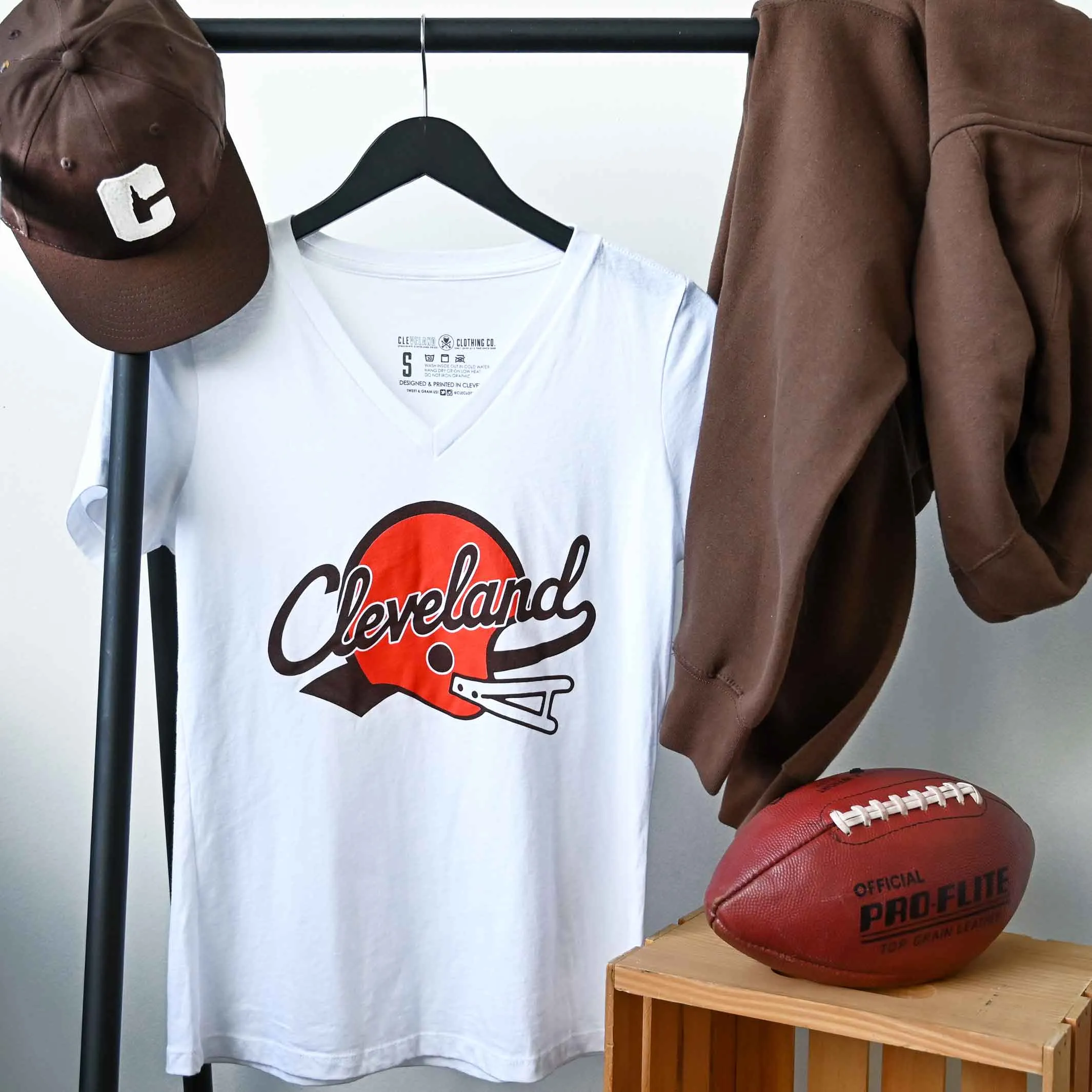 Cleveland Script Helmet - Womens Relaxed Fit Vneck T-Shirt