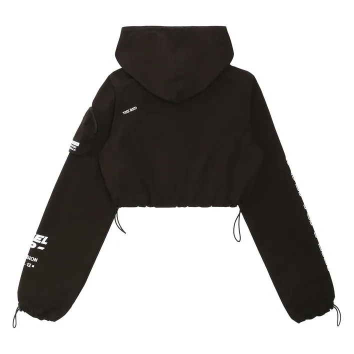 Cropped Windbreaker Full Zip Jacket - Black