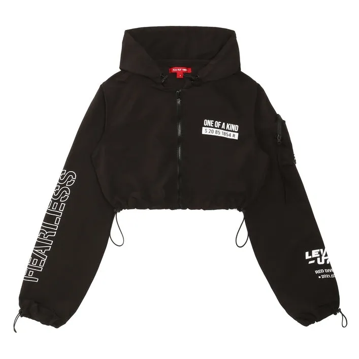 Cropped Windbreaker Full Zip Jacket - Black