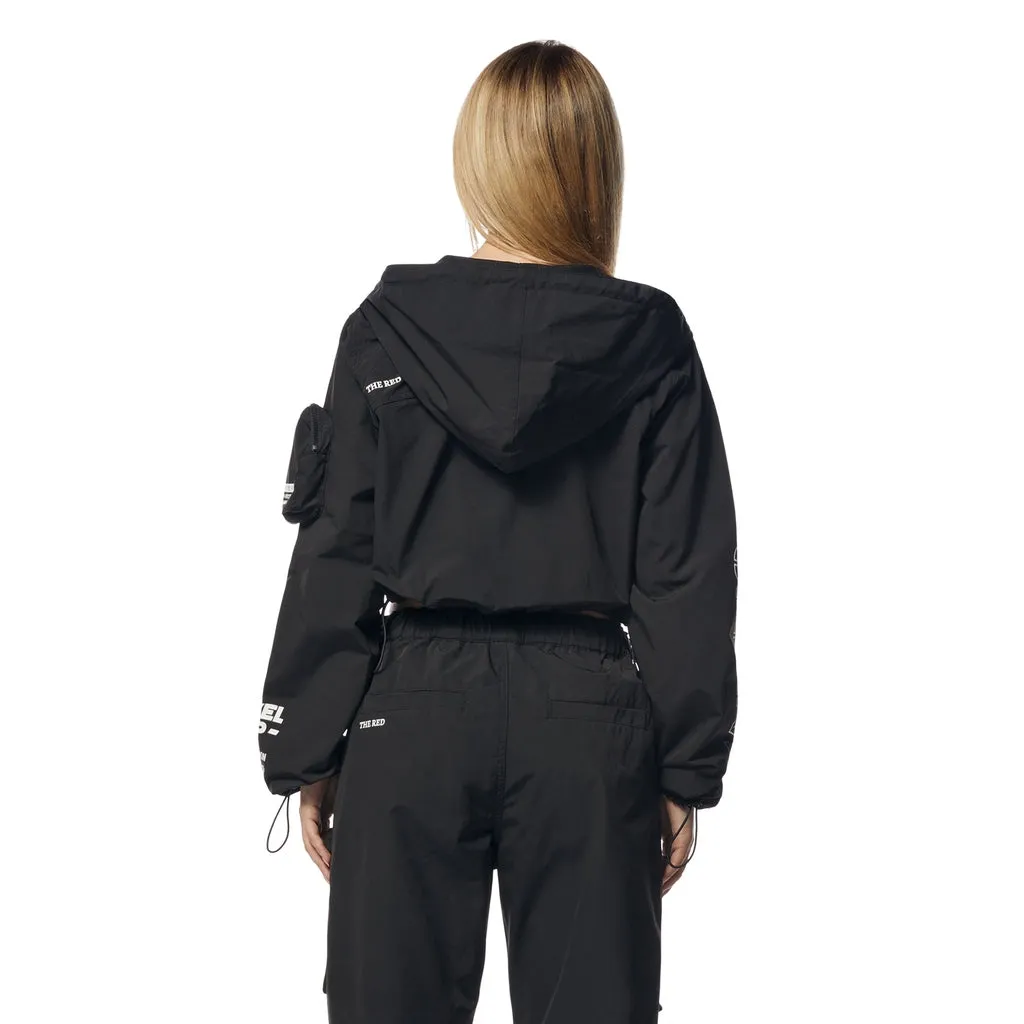 Cropped Windbreaker Full Zip Jacket - Black