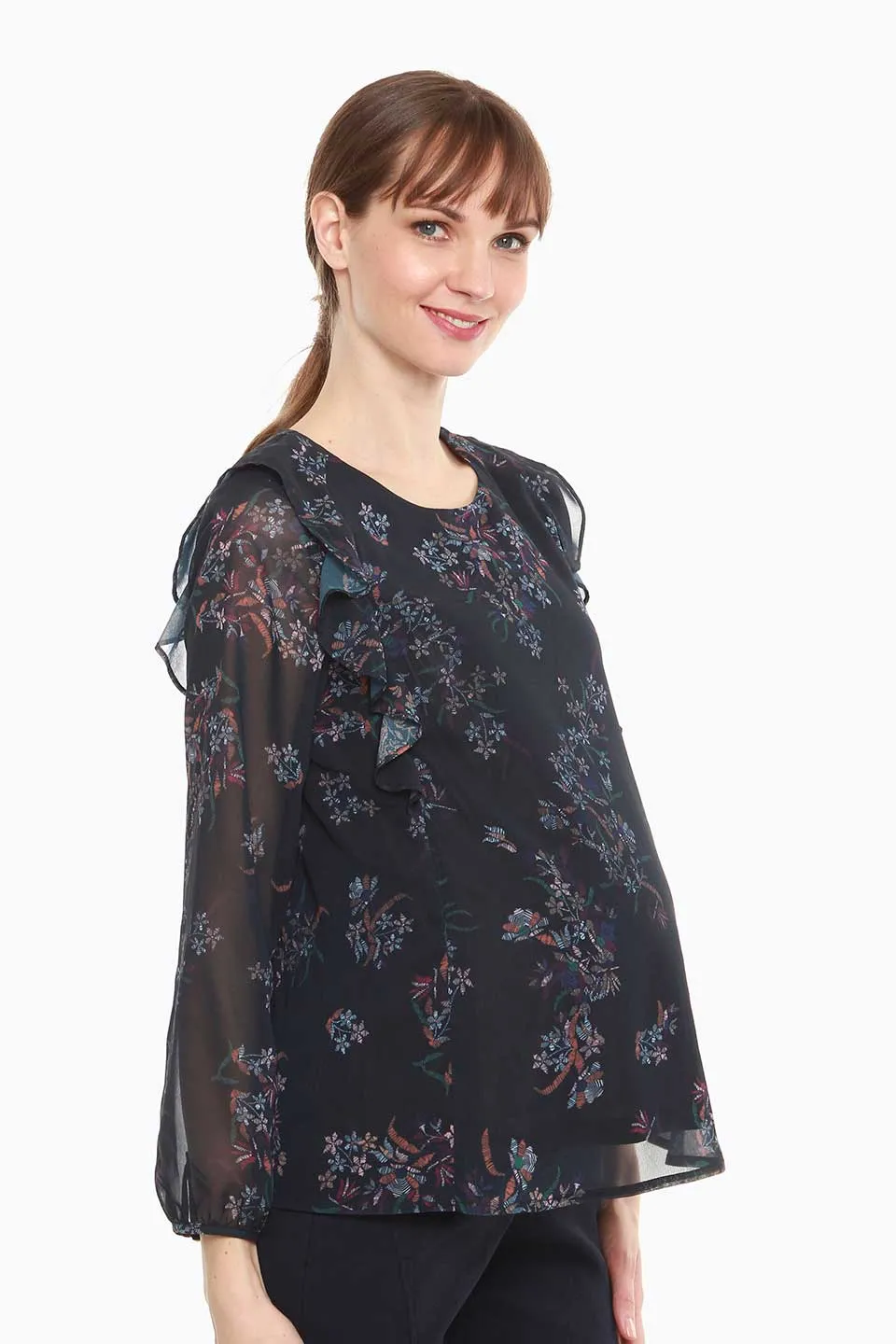 Dagan Long Sleeve Nursing Top Navy Print