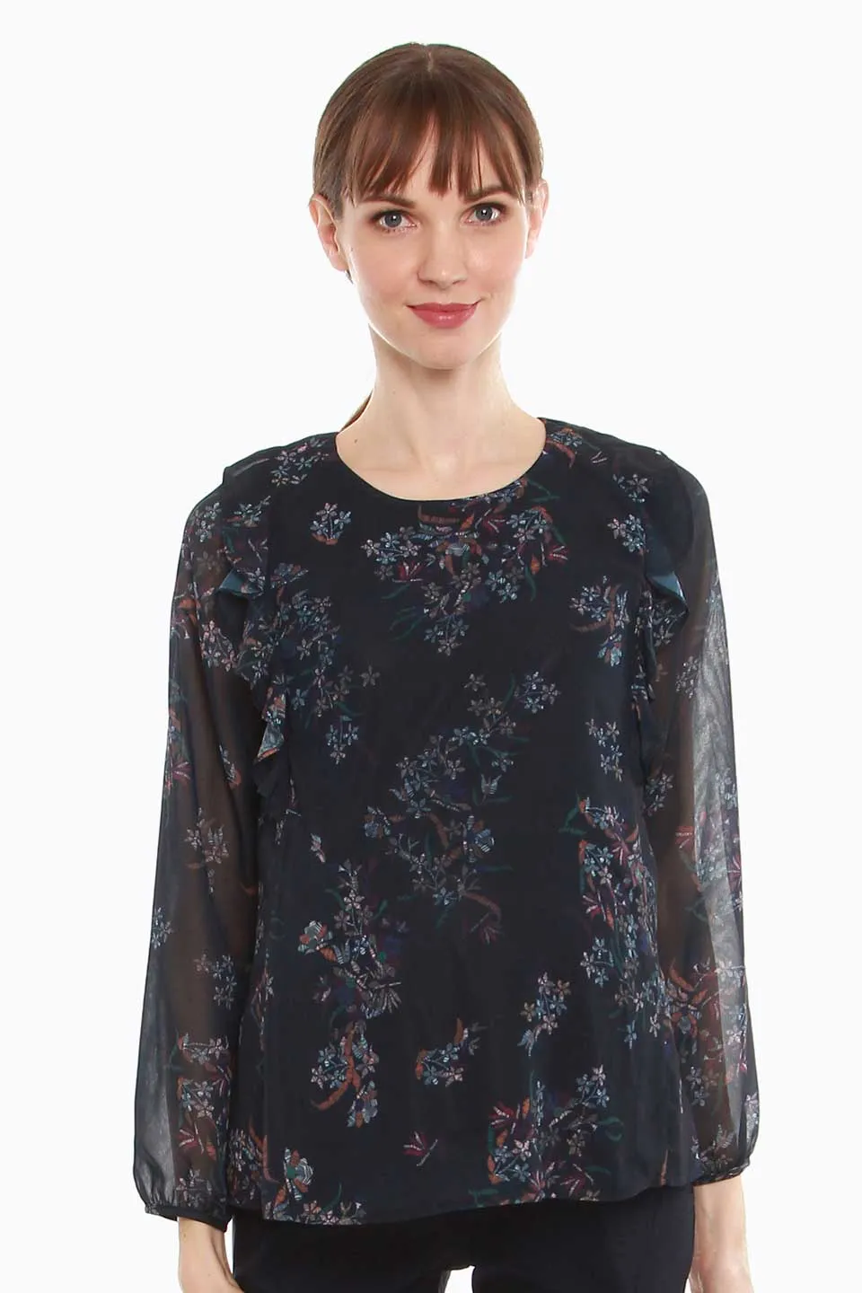 Dagan Long Sleeve Nursing Top Navy Print