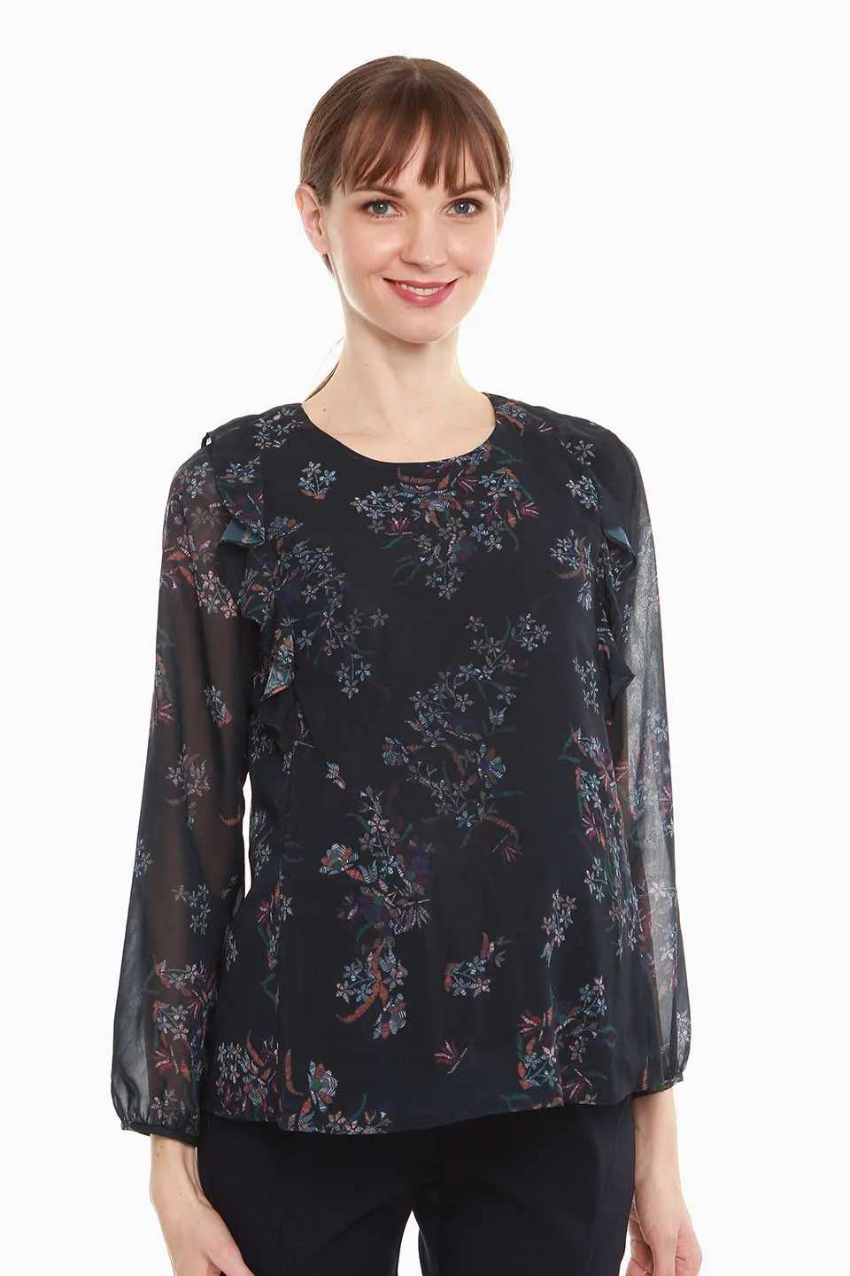 Dagan Long Sleeve Nursing Top Navy Print