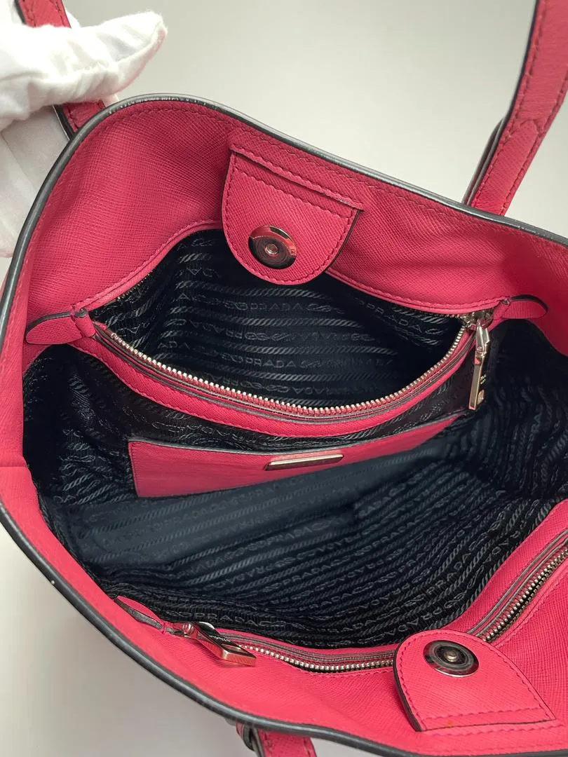 Dark Pink Saffiano Leather Tote Bag