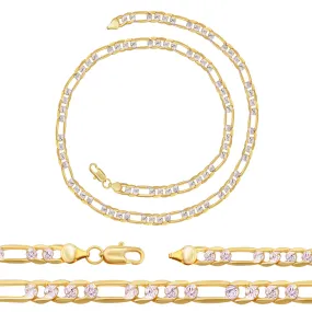 Diamond-Cut Figaro Chain 14K Gold Filled Necklace 24" Lobster Claw Clasp Fashion Jewelry for Adult Men 6 mm