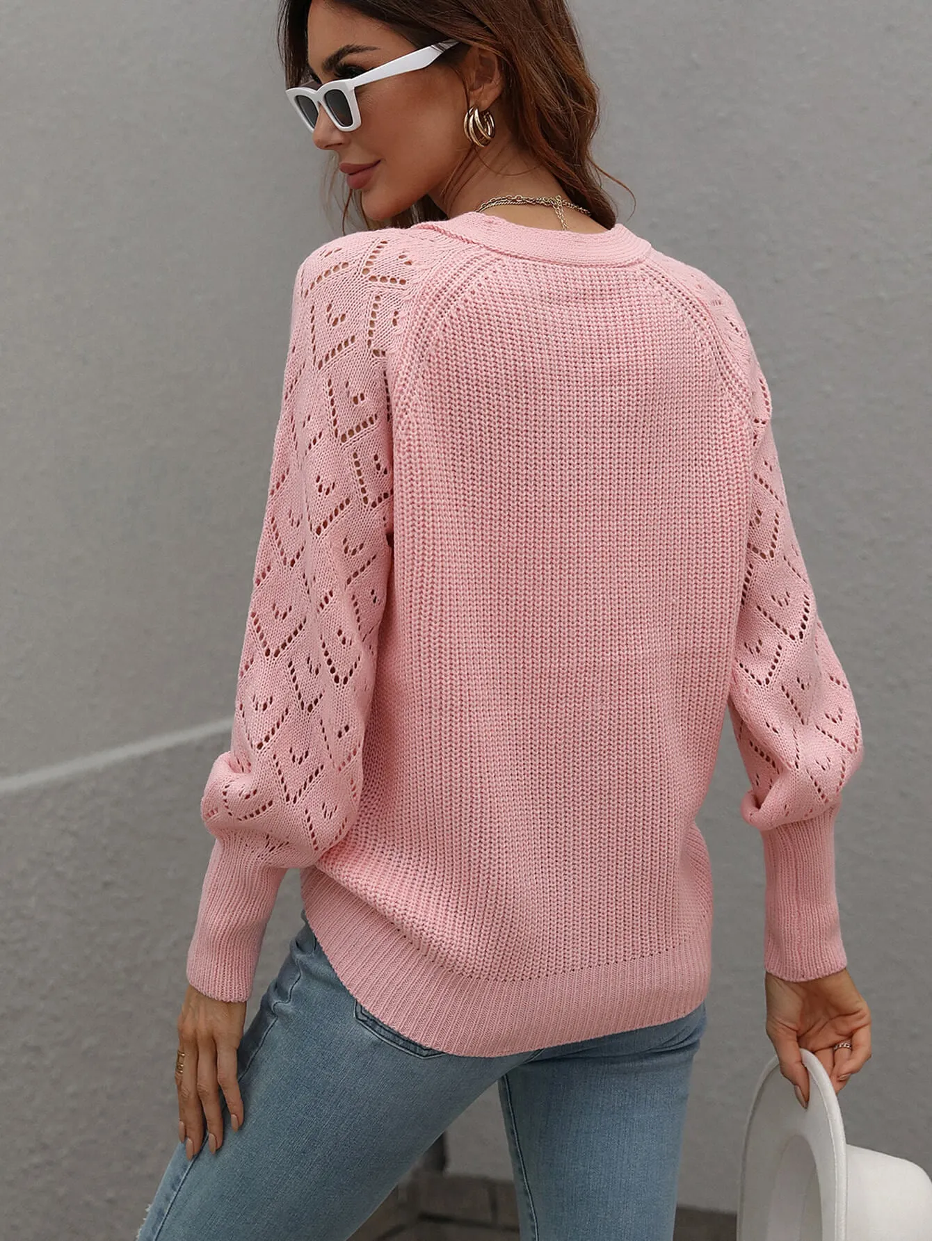 Double Take Rib-Knit Plunge Raglan Sleeve Cardigan