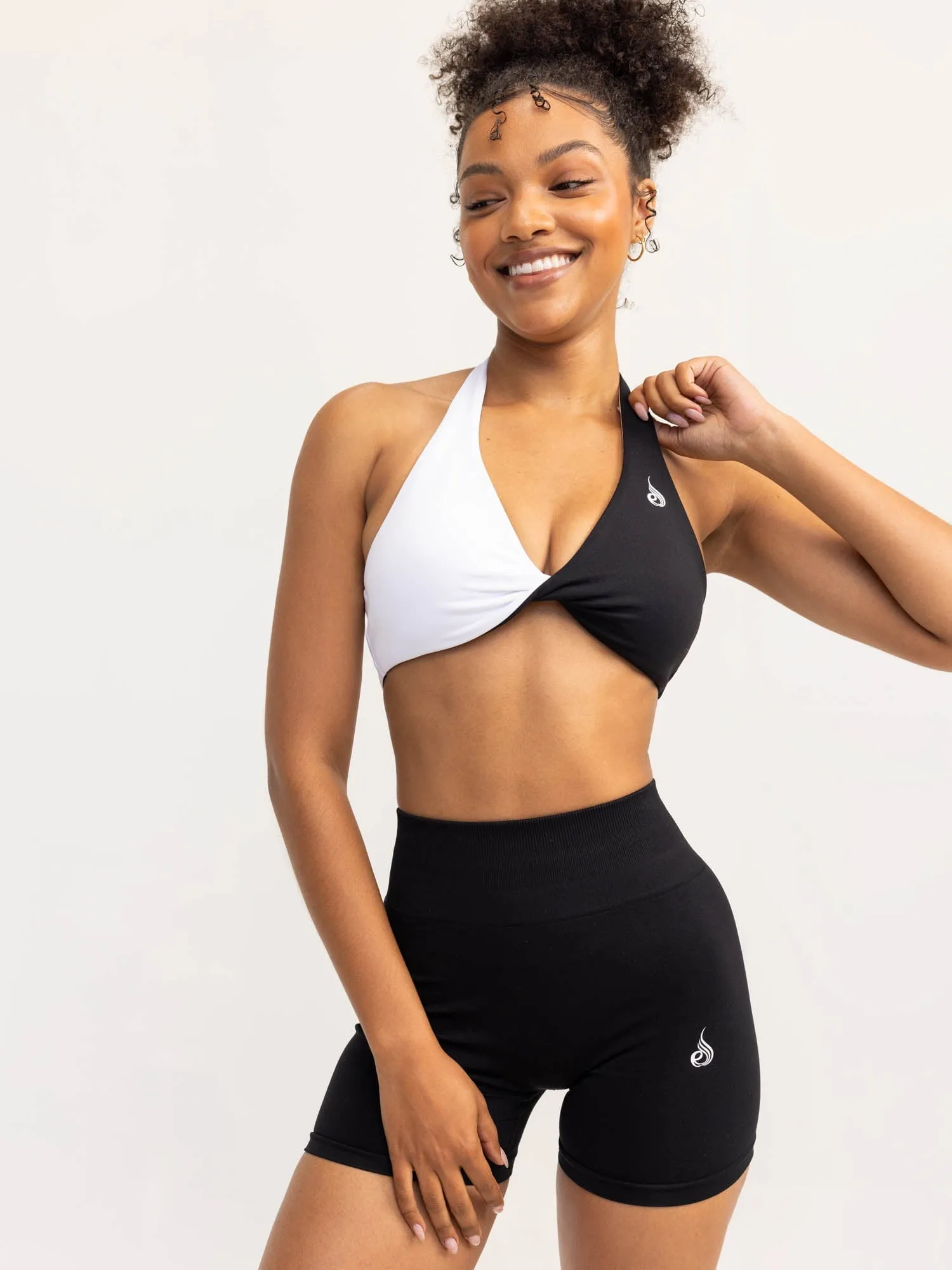 Duo Halter Twist Sports Bra - Black/White