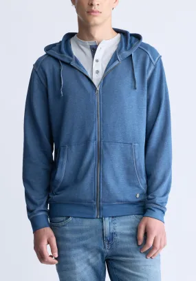 Faseam Men's Hoodie with Front Pocket, Heather Blue - BM24455