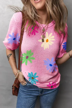 Floral Print Puff Sleeve T Shirt