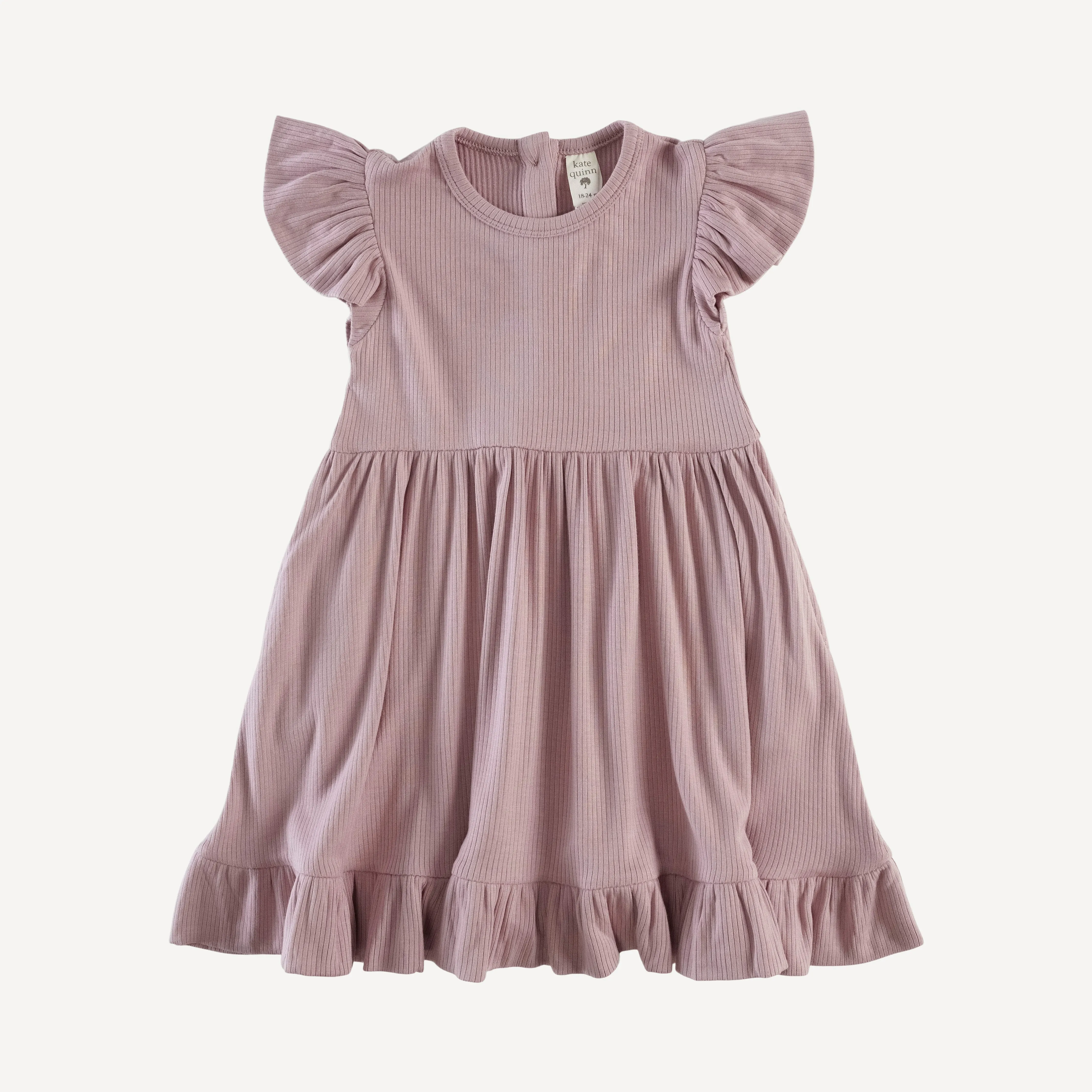 flutter sleeve pinafore dress | mauve taupe | modal skinny rib