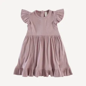 flutter sleeve pinafore dress | mauve taupe | modal skinny rib