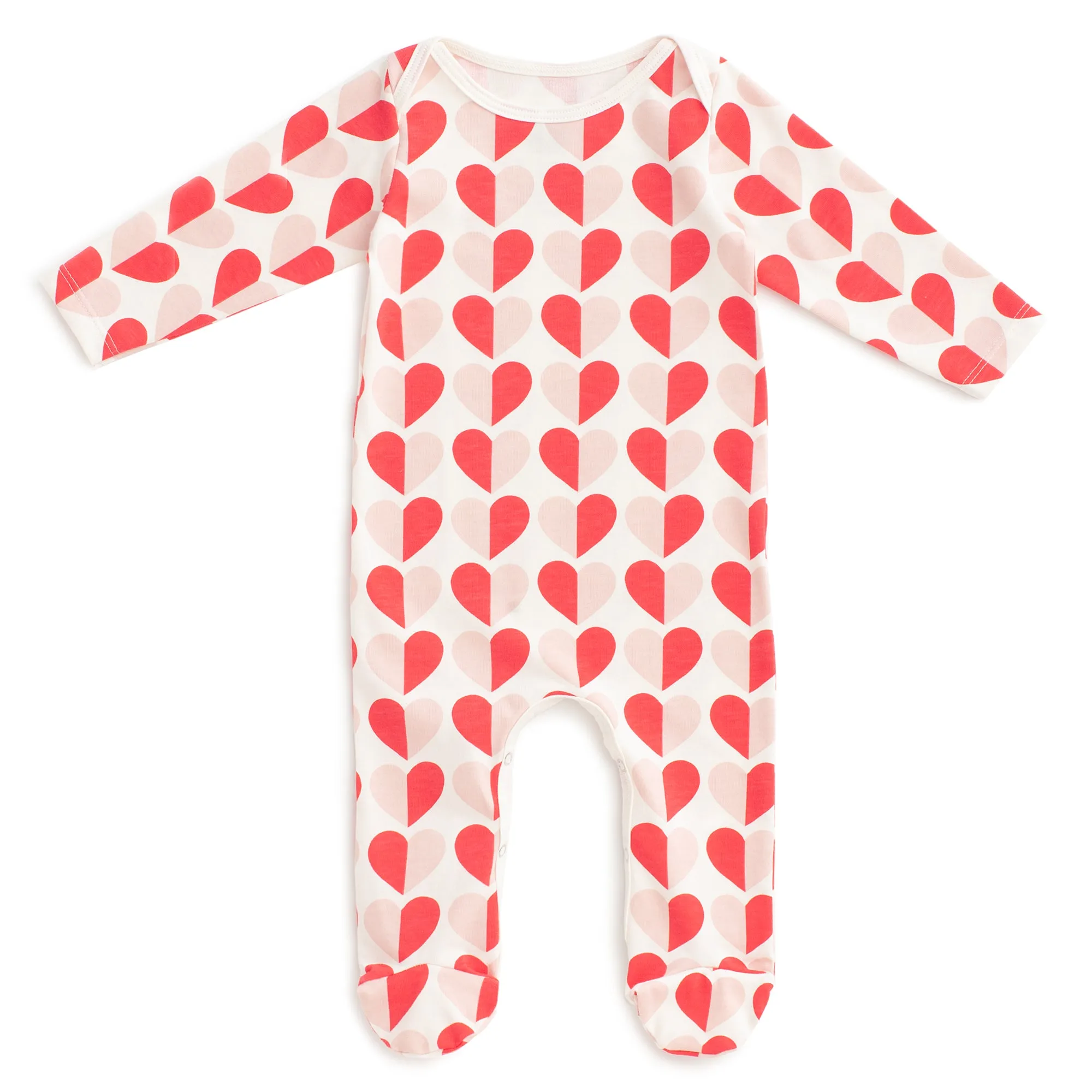 Footed Romper - Hearts Red & Pink