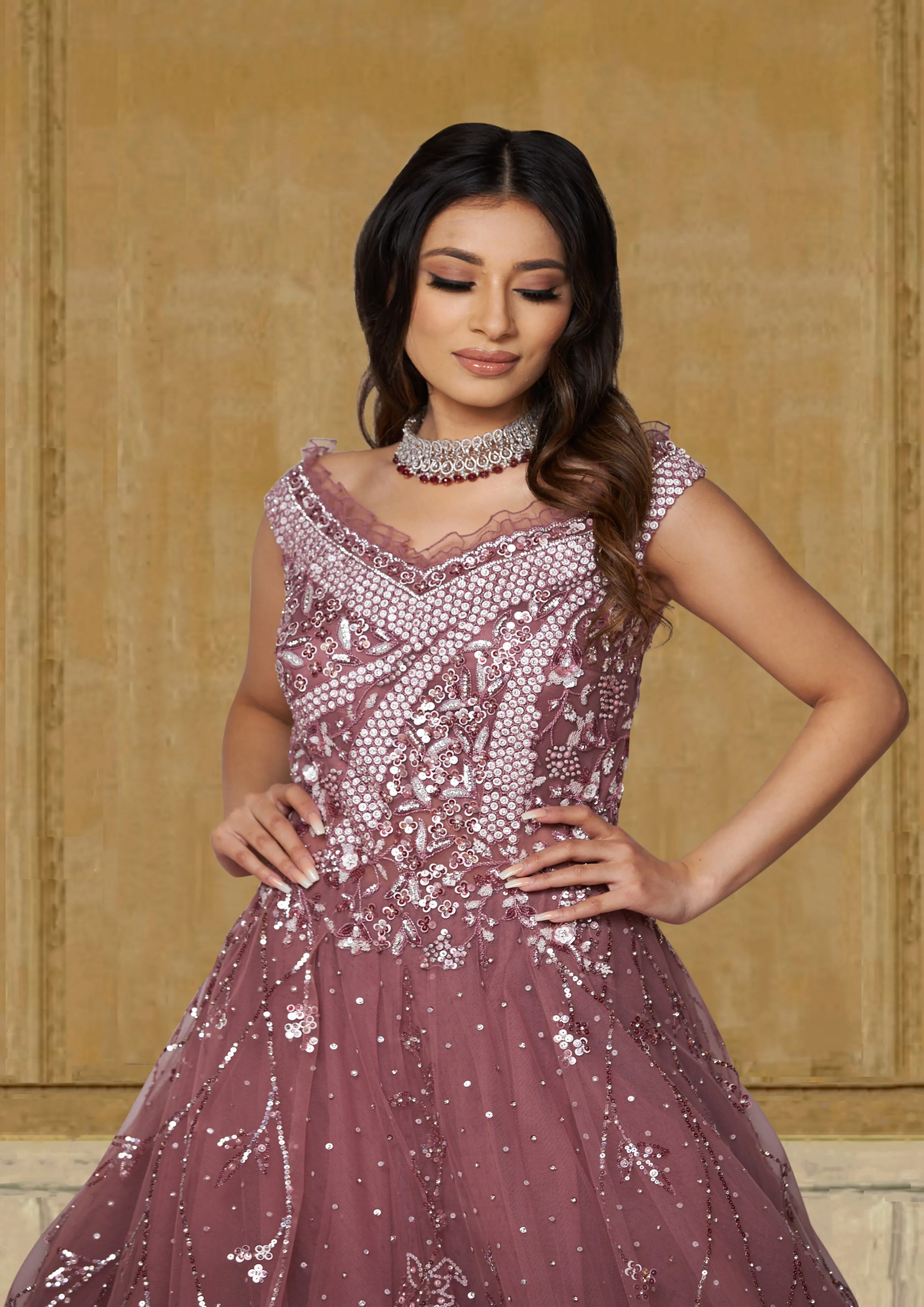 Garnet Pink Gown For Indian Wedding Reception Party