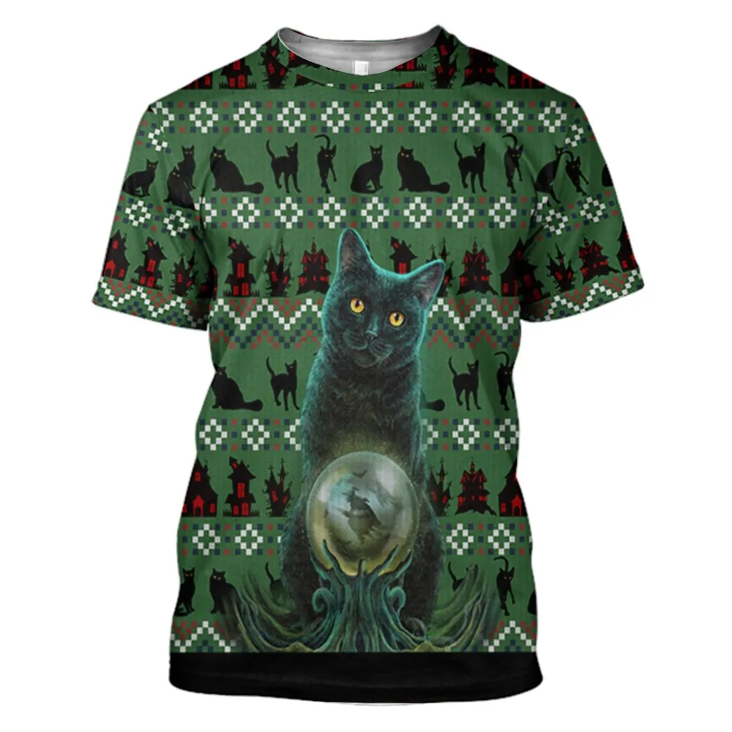 Gearhuman 3D Black Cat Ugly Pattern Tshirt Hoodie