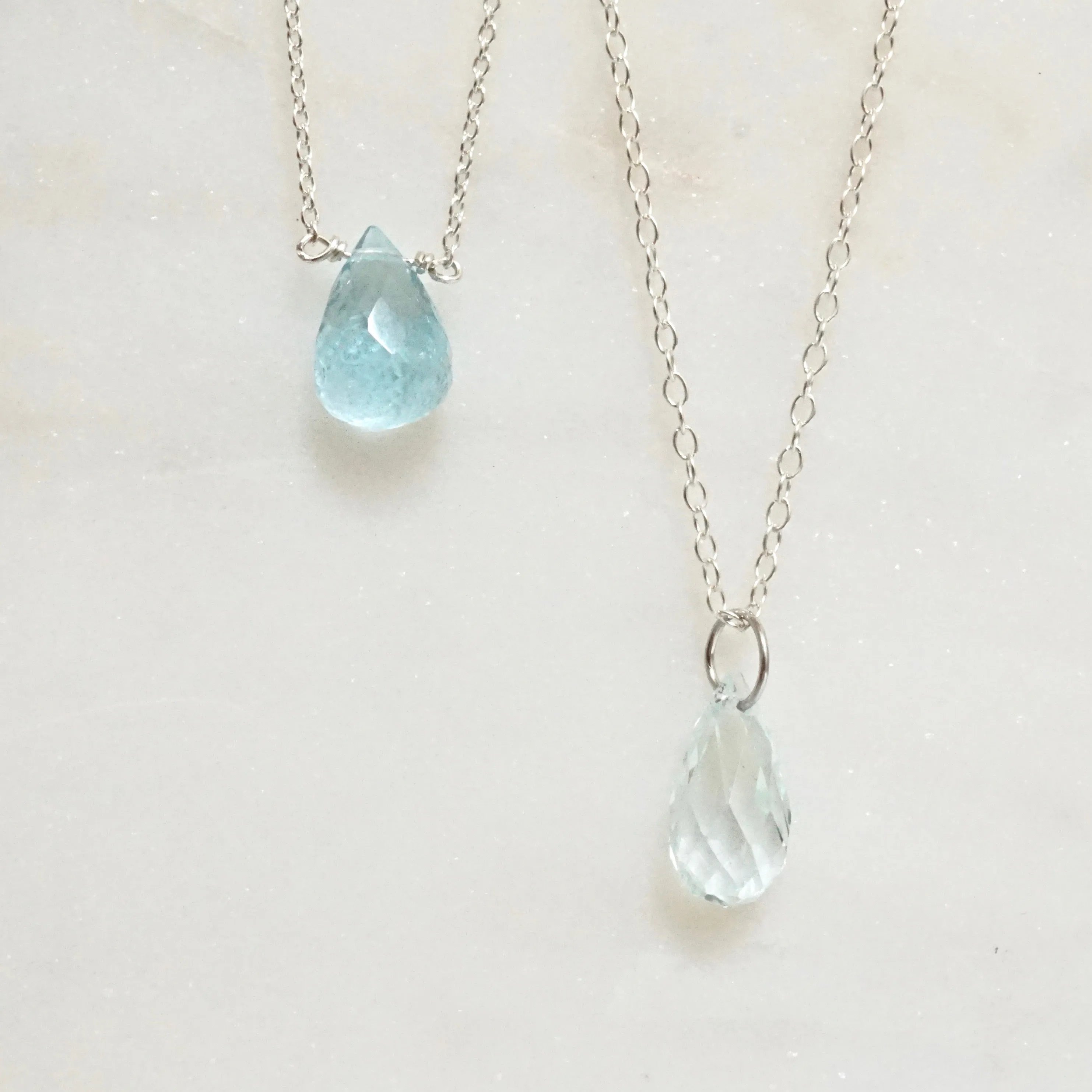 Genuine Aquamarine Briolette Necklace - Handmade March Birthstone Aquamarine Necklace