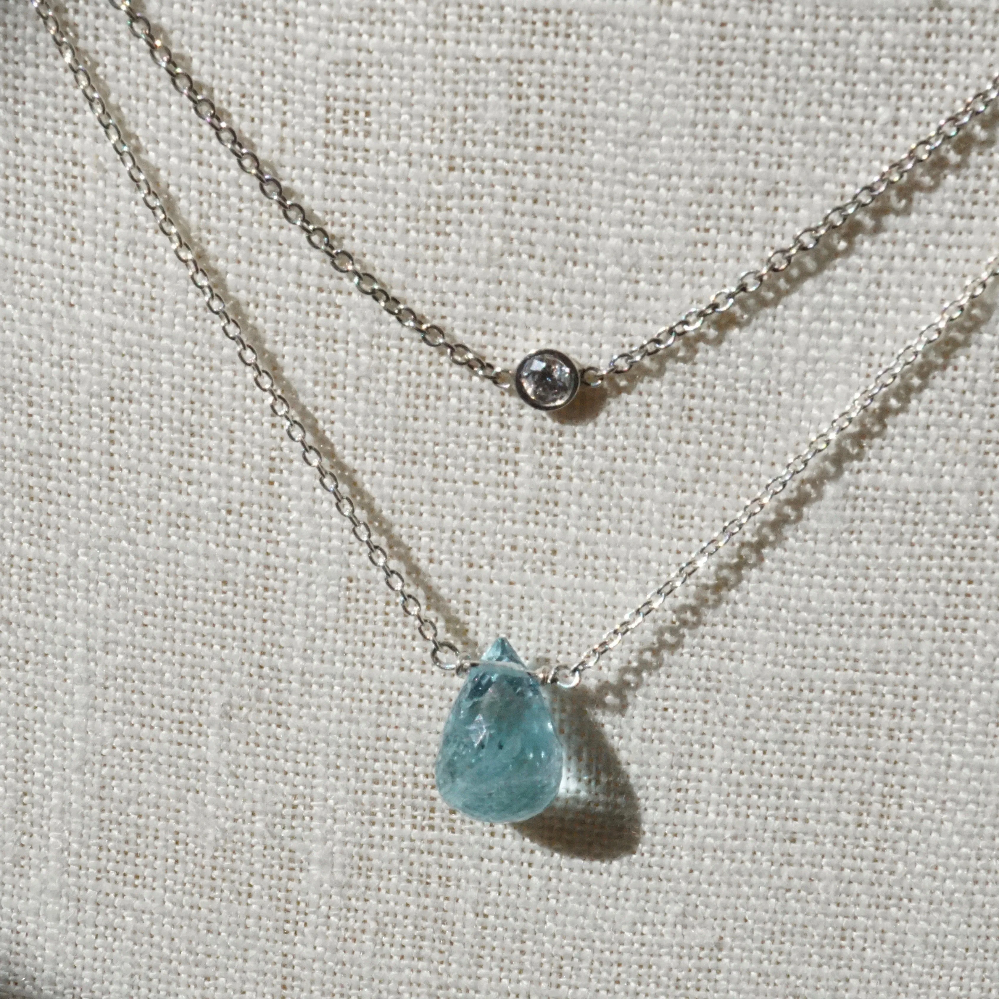 Genuine Aquamarine Briolette Necklace - Handmade March Birthstone Aquamarine Necklace