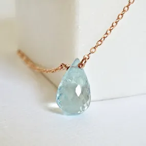 Genuine Aquamarine Briolette Necklace - Handmade March Birthstone Aquamarine Necklace