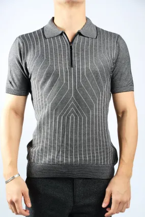 GEOMETRIC PRINT KNIT ZIP POLO