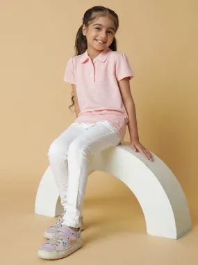 Girls Pink Solid Cotton Polo T-shirt