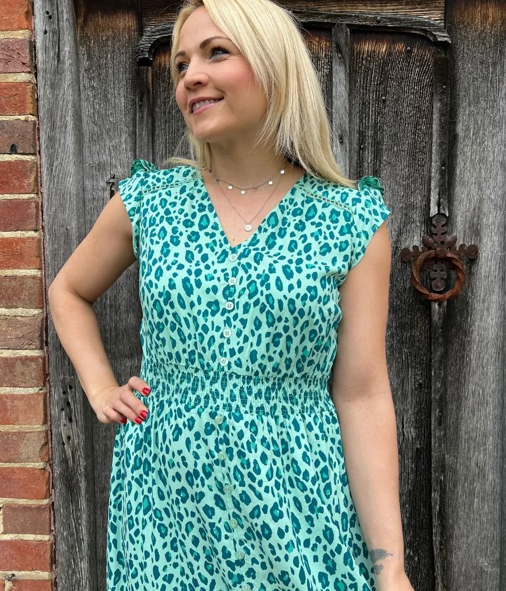 Green Leopard Curve Print Maxi Dress